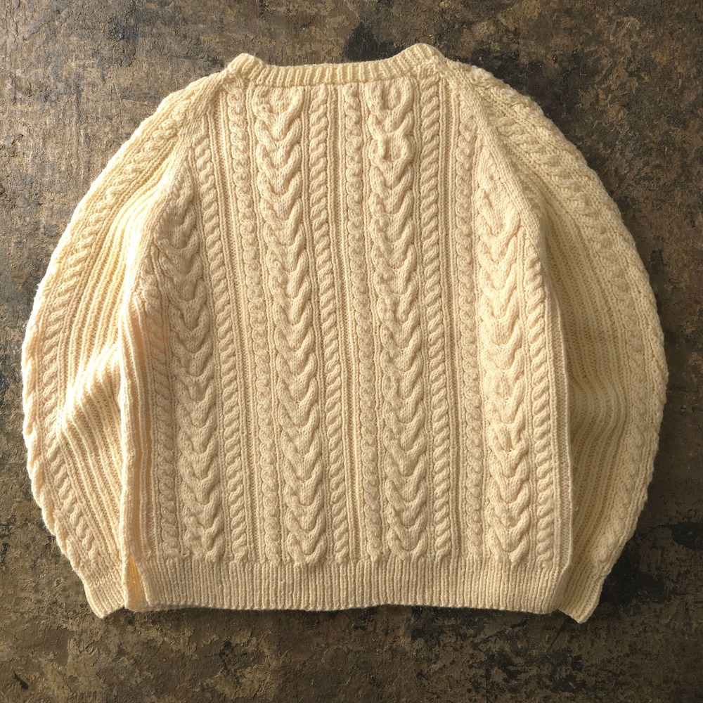 Vintage 70s Cream Cable Knit Fisherman Sweater Large Made in Canada Acrylic